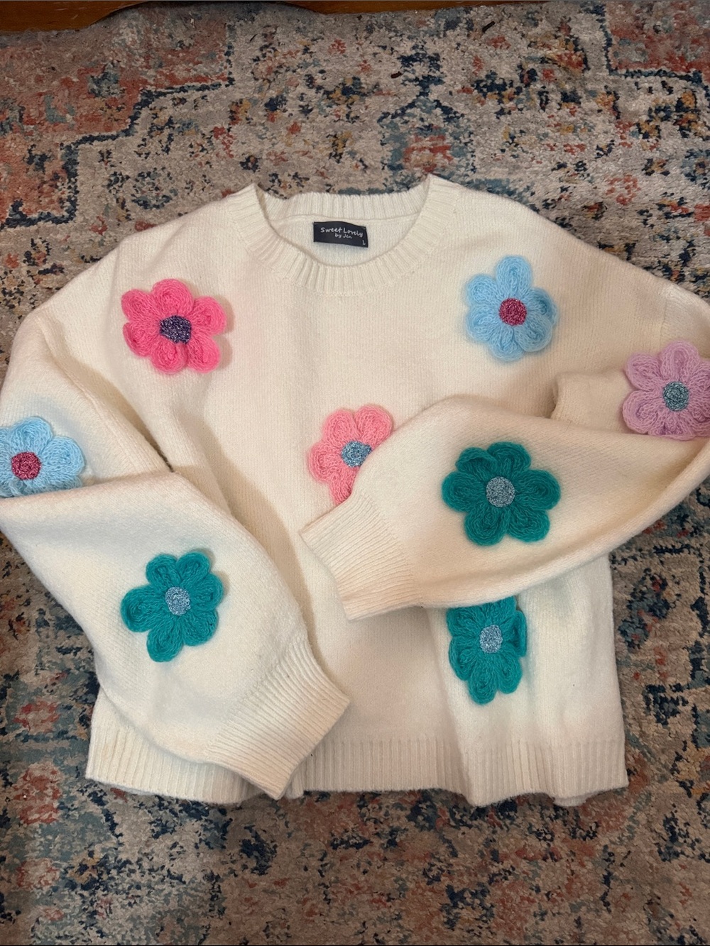 Sweet Loving Cream Floral Crewneck Sweater